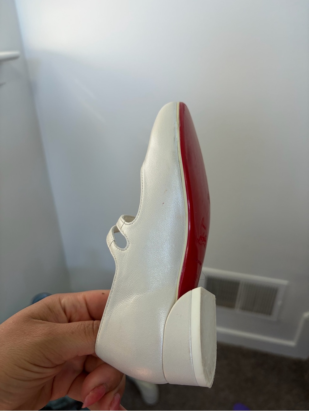 GIRL Christian Louboutin White Leather Double Strap Mary Jane with Red Sole - Picture 4 of 4